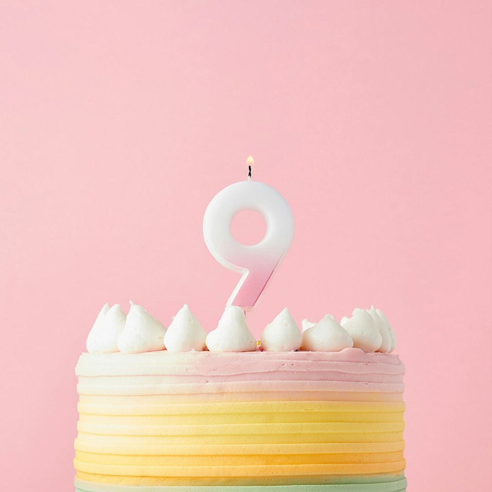image 1 of Pink Ombre Number '9' Celebration Candle