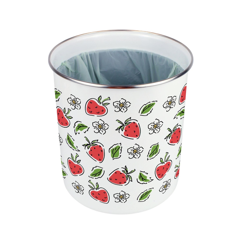 image 1 of Strawberry Flowers Food Waste Caddy - Metal 2L Decorative Kitchen Compost Bin