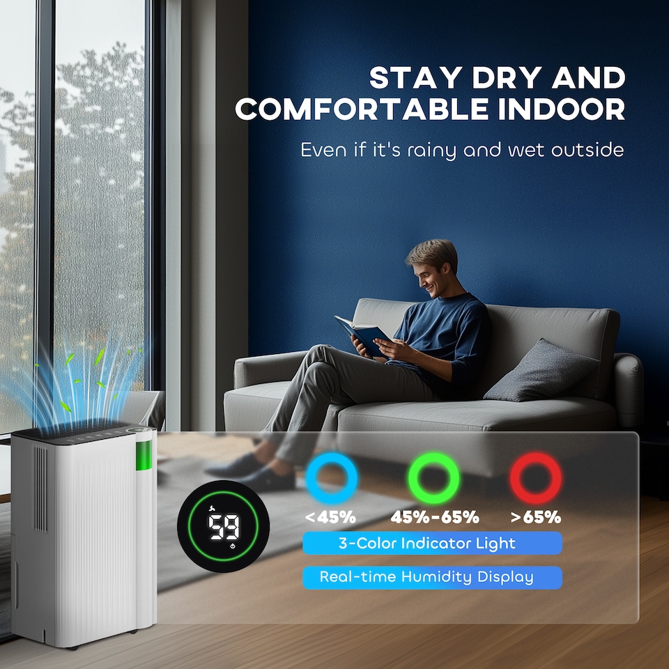 image 1 of HOMCOM 12LDay Dehumidifier with Low Noise Level, Continuous Drainage, 2L Water Tank, 24H Timer, LED Display, Filter, Auto Defrost, Children Lock, Dehumidifier for Home Damp, Laundry Drying, Basement