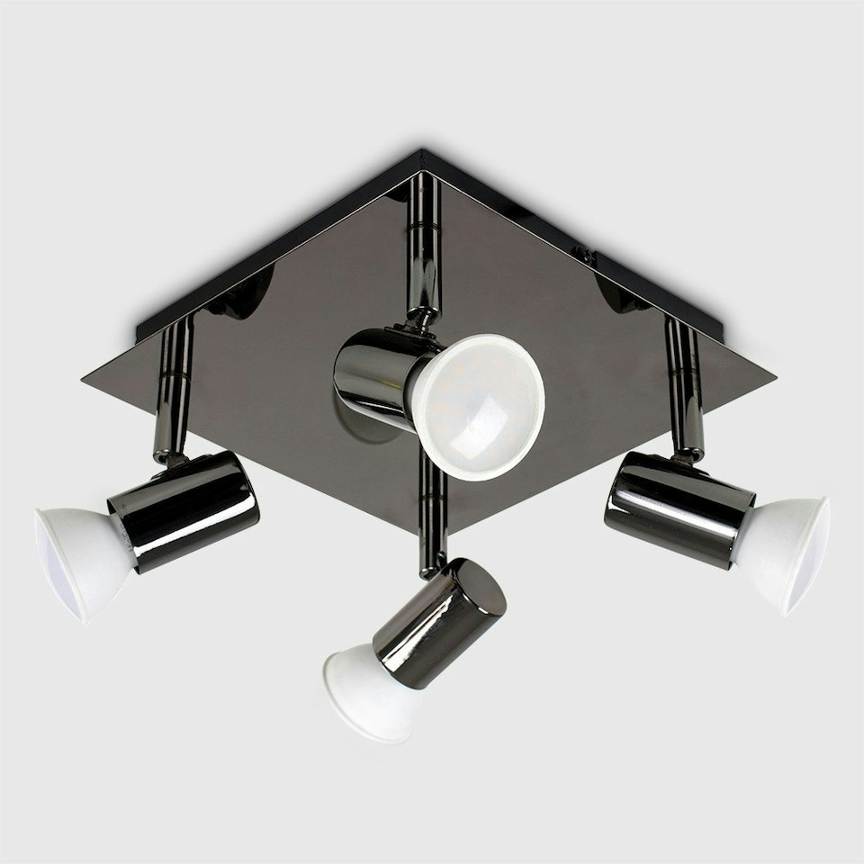 image 1 of ValueLights Black Chrome Modern Square 4 Way GU10 Ceiling Spotlight