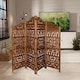 image 2 of 4 Panel Heavy Duty Carved  Screen Wooden Gamla Design Room Divider Light Brown 200 x 180 cm | Brown | Light Brown | 200 x 180 cm