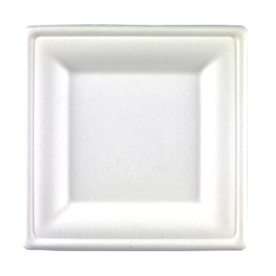 image 1 of White Square Compostable Bagasse Plates 26cm - Pack of 25