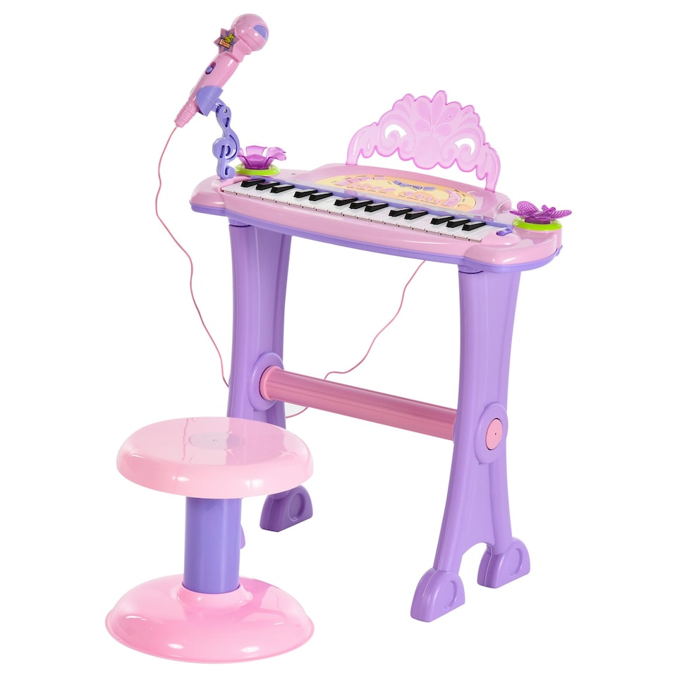 image 1 of HOMCOM Mini Battery Organ Piano Microphone Stool 32 Key Keyboard Kids Toy