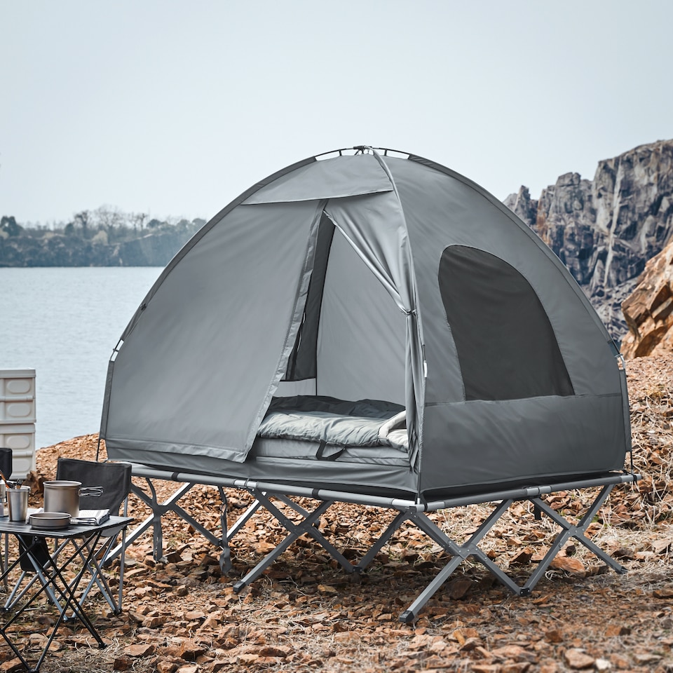 image 1 of SoBuy 2 Person Foldable Camping Tent with Bed, Air Mattress & Sleeping Bag, Gray, 75.9 x 57 x 74 in, 26.59 kg - OGS32-L-HG