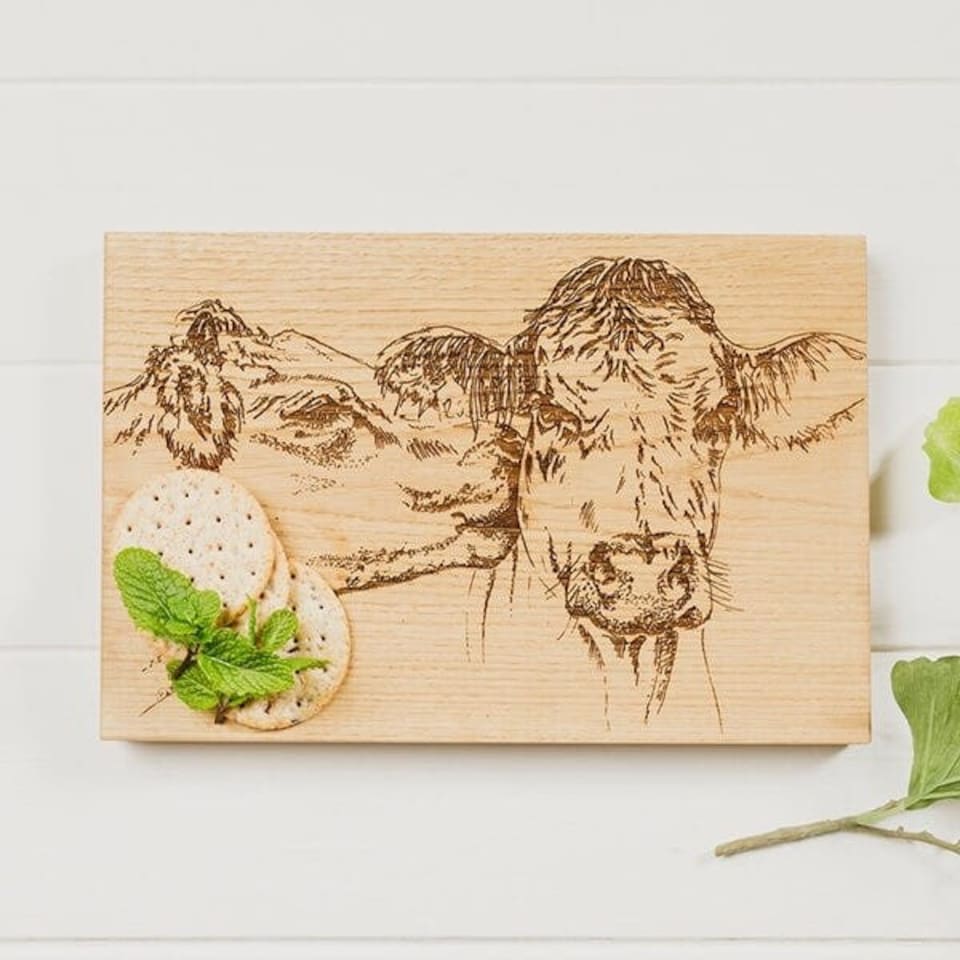 image 1 of The Just Slate Company Kissing Cows 30cm Oak Serving Board