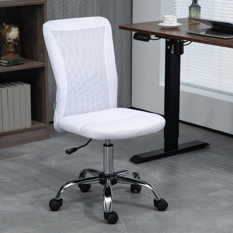 image 1 of Vinsetto Office Chair, Armless Desk Chair, Adjustable Computer Swivel Chair with Rolling Wheels and Mesh Back for Home Work Study, White