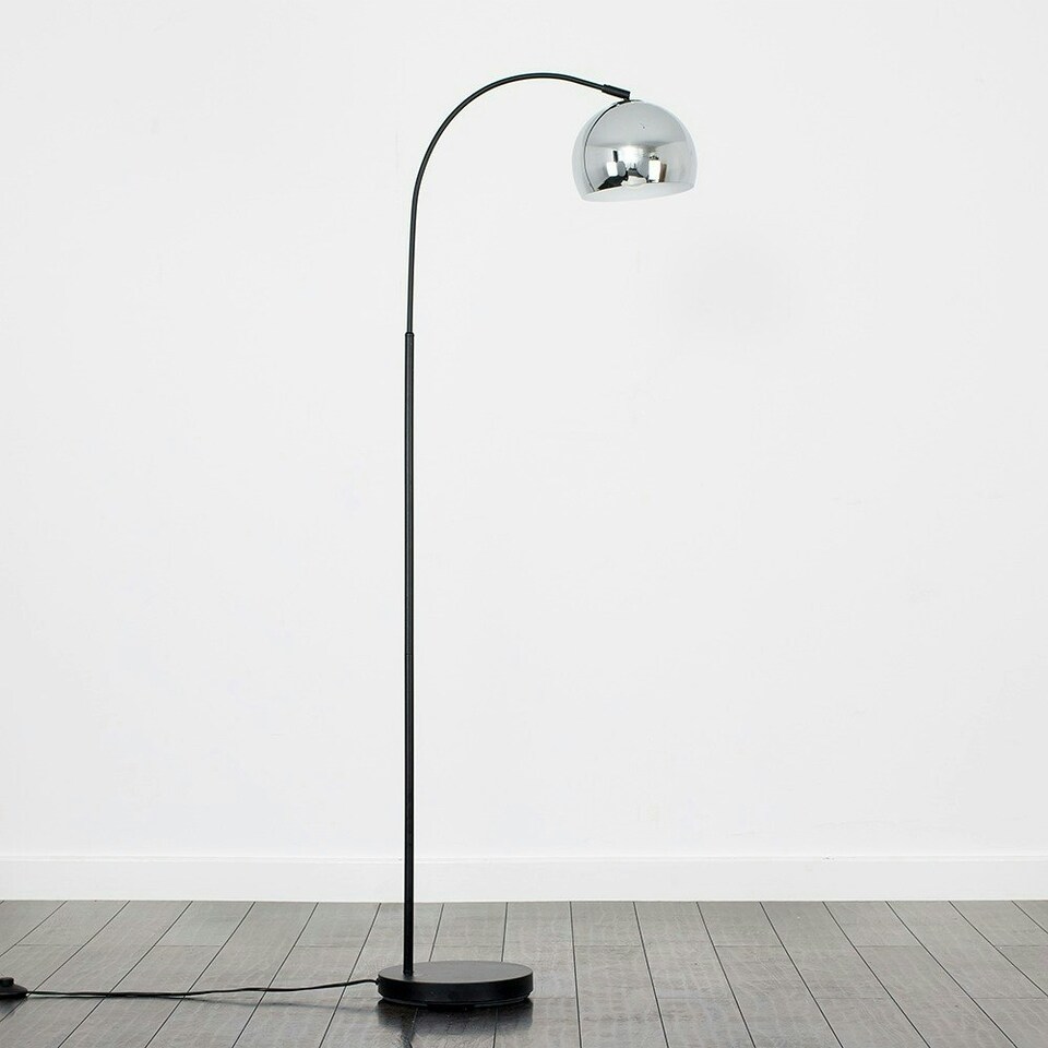 image 1 of ValueLights Curva Black Floor Lamp With Polished Chrome Metal Dome Shade Chrome
