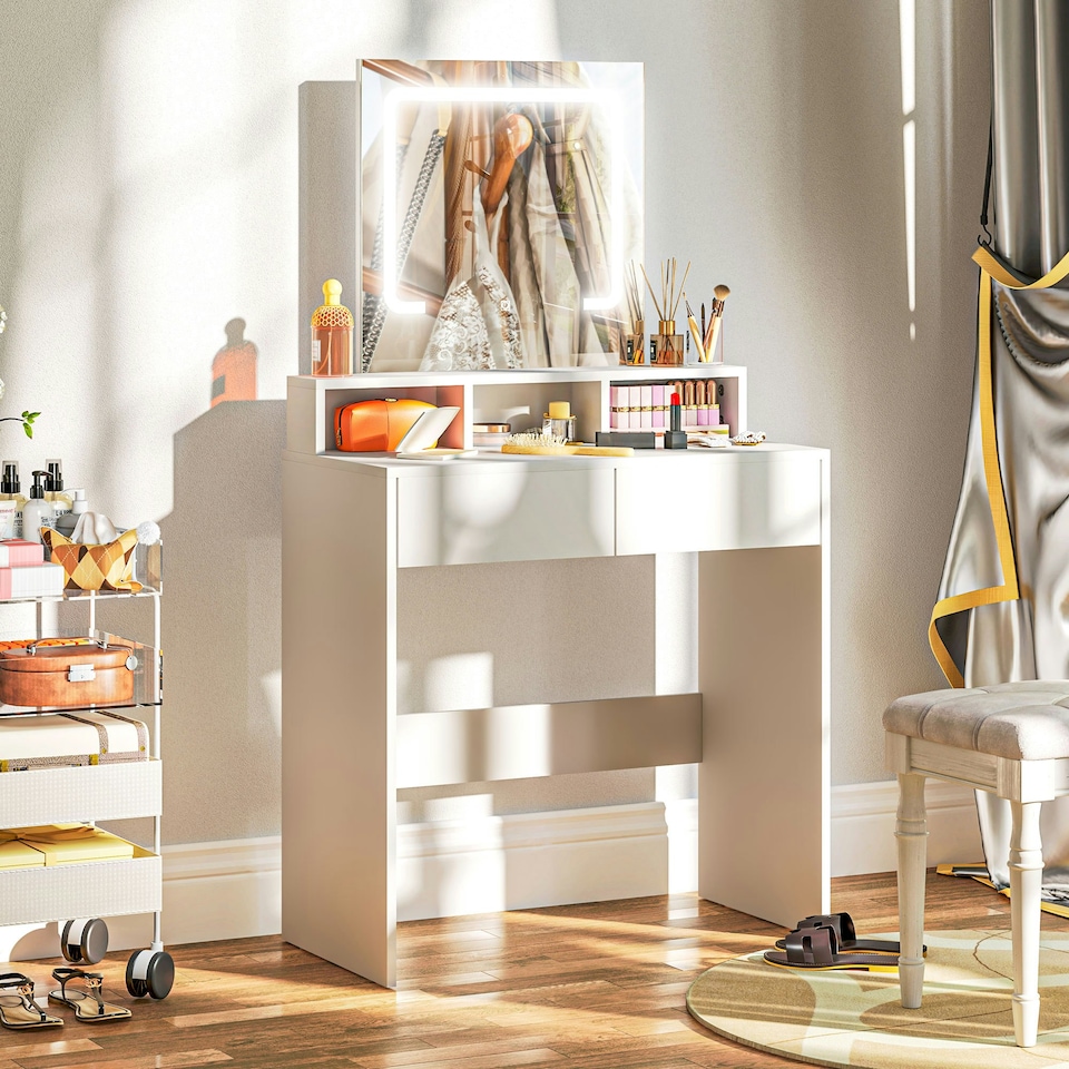 image 1 of HOMCOM Dressing Table with Mirror, LED Lights, Drawers, for Bedroom