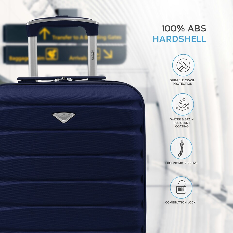 image 1 of Flight Knight Suitcase Sets 3 Piece, Large Suitcase, Extra Large Suitcase, easyJet Cabin Bag 45x36x20cm Underseat Carry On, 100+ Airlines Approved - BA, Ryanair Blue | Navy | Large