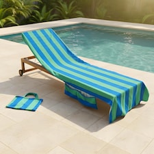 OHS Stripes Beach Towel with Bag Quick Dry Absorbent Travel Spa | Multi | Blue/Green | One size