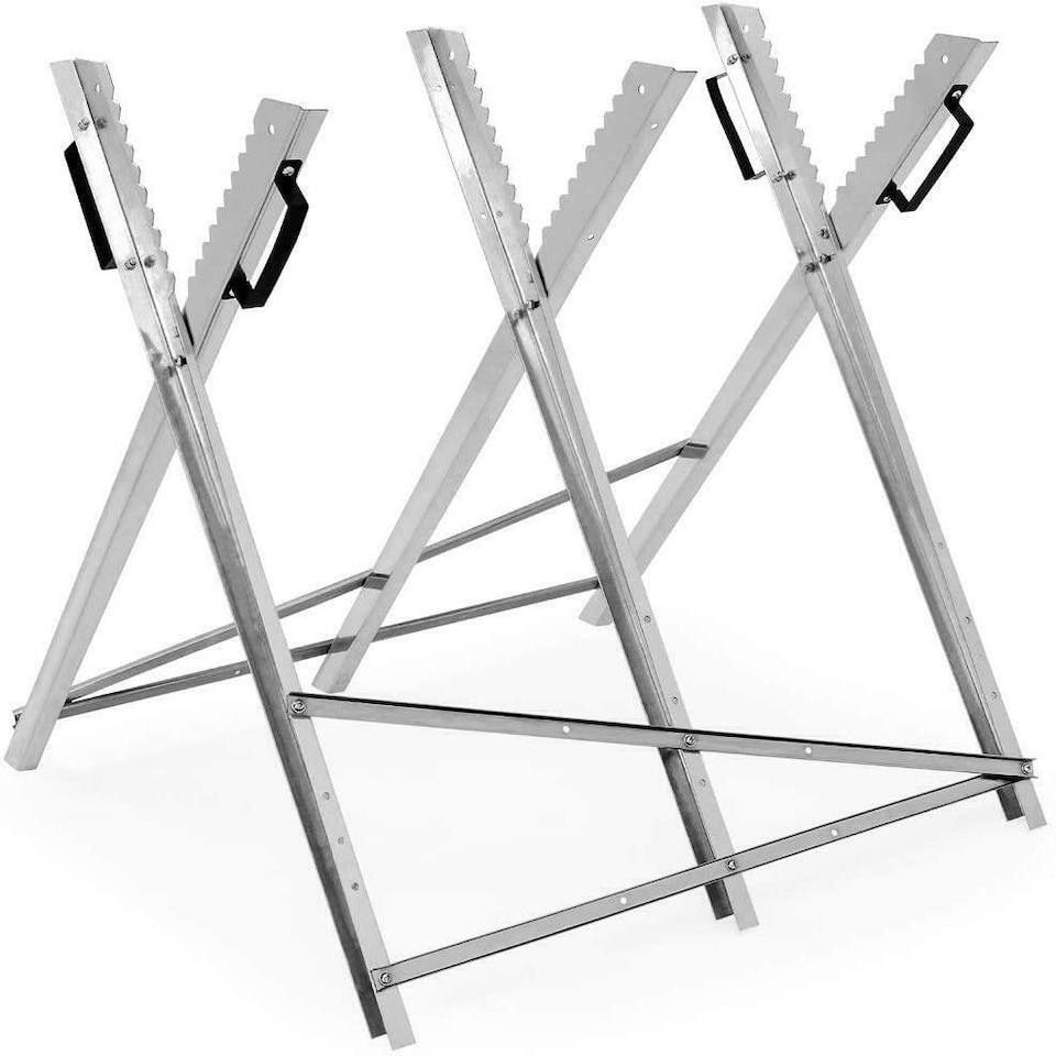 image 1 of Folding Chain Saw Horse Log Holder Sawing Cutting Stand Galvanized Metal Trestle