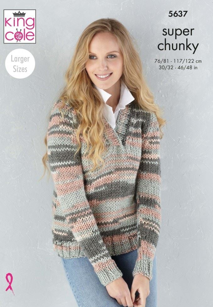 King Cole Quartz Super Chunky Knitting Pattern 5637, Cardigans and Sweaters for Women - 30 - 48 Inches