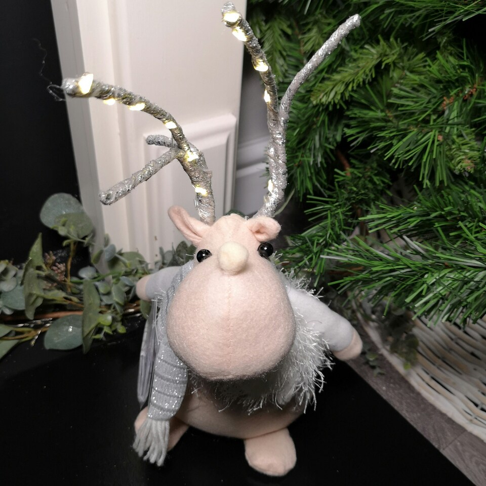 image 1 of 52cm Battery Operated Plush White Christmas Reindeer with LED Lit Antlers