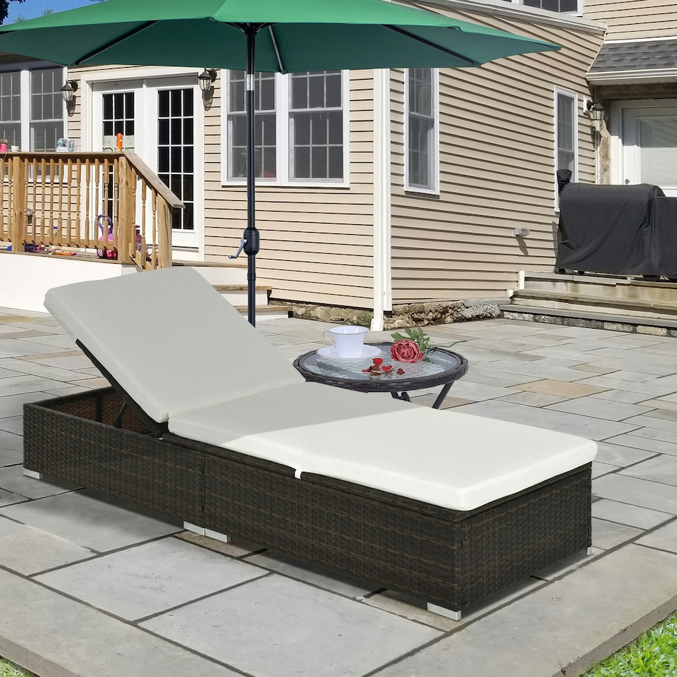 image 1 of Outsunny Rattan Sun Lounger