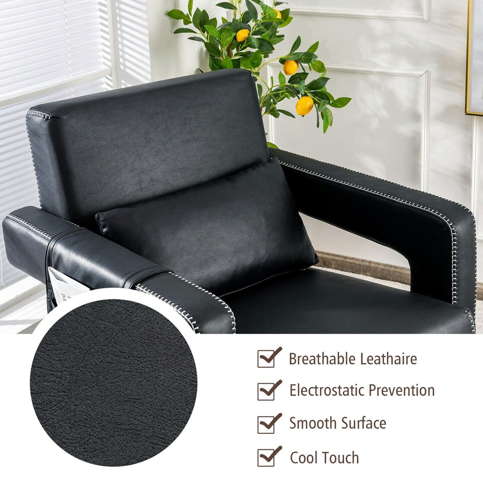 image 1 of COSTWAY Modern Accent Sofa Chair with Ottoman Upholstered Black Black