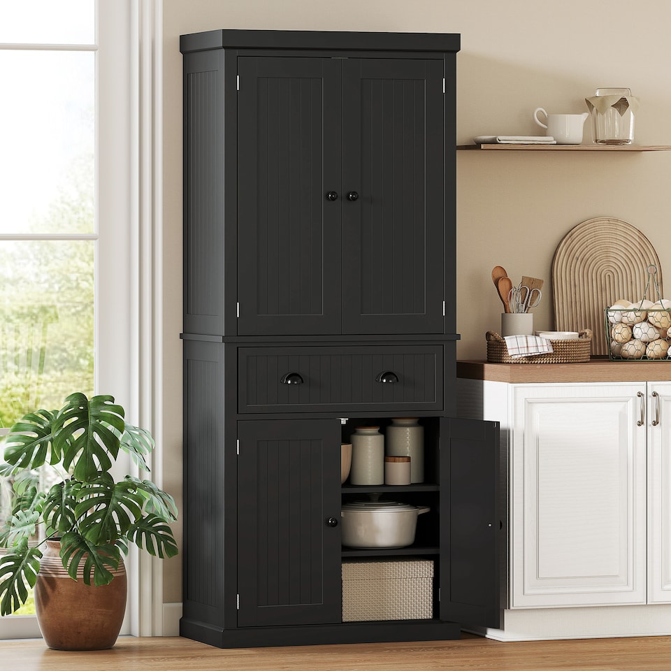 image 1 of HOMCOM Freestanding Kitchen Storage Cabinet Drawer Cupboards Shelves, Black