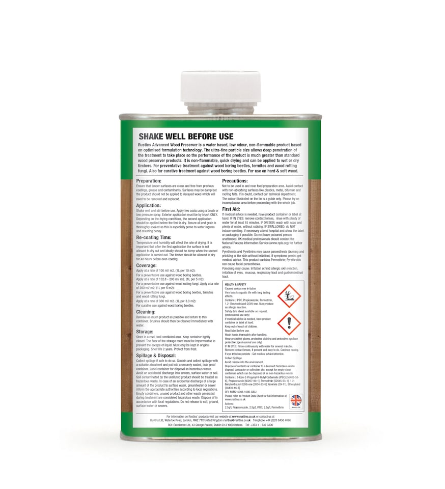 image 1 of Rustins Advanced Wood Preserver Clear 1 Litre - AWCL1000