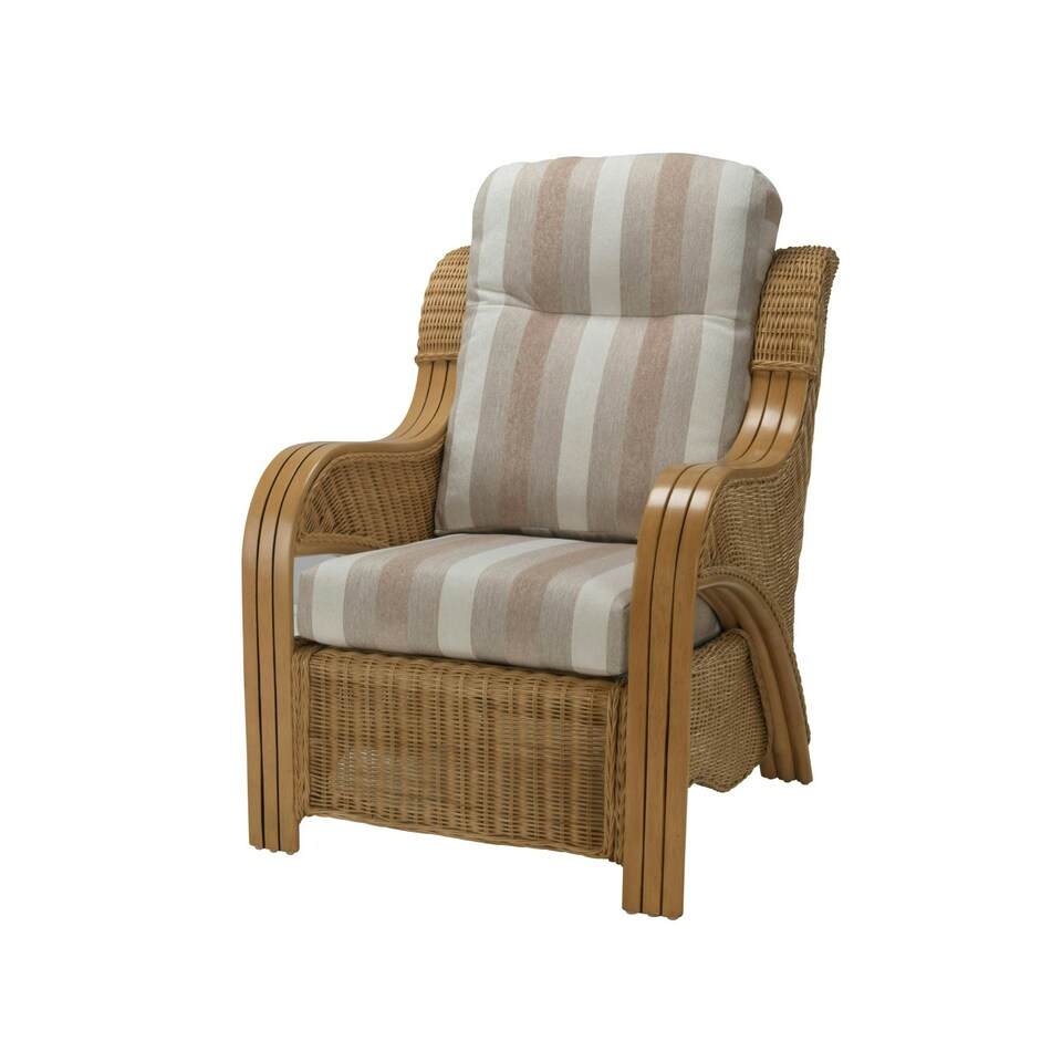 image 1 of Desser Oslo Light Oak Rattan 2 Seater Sofa Set in Duke Beige Stripe - Conservatory Sofa Suite