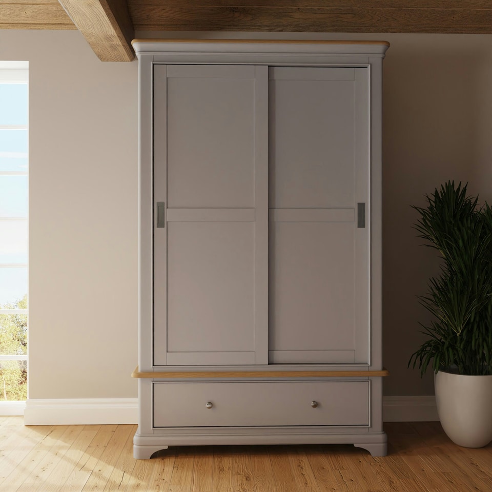 image 1 of Faire 120cm Sliding Combination Wardrobe in Dove Grey with Oak Top Grey
