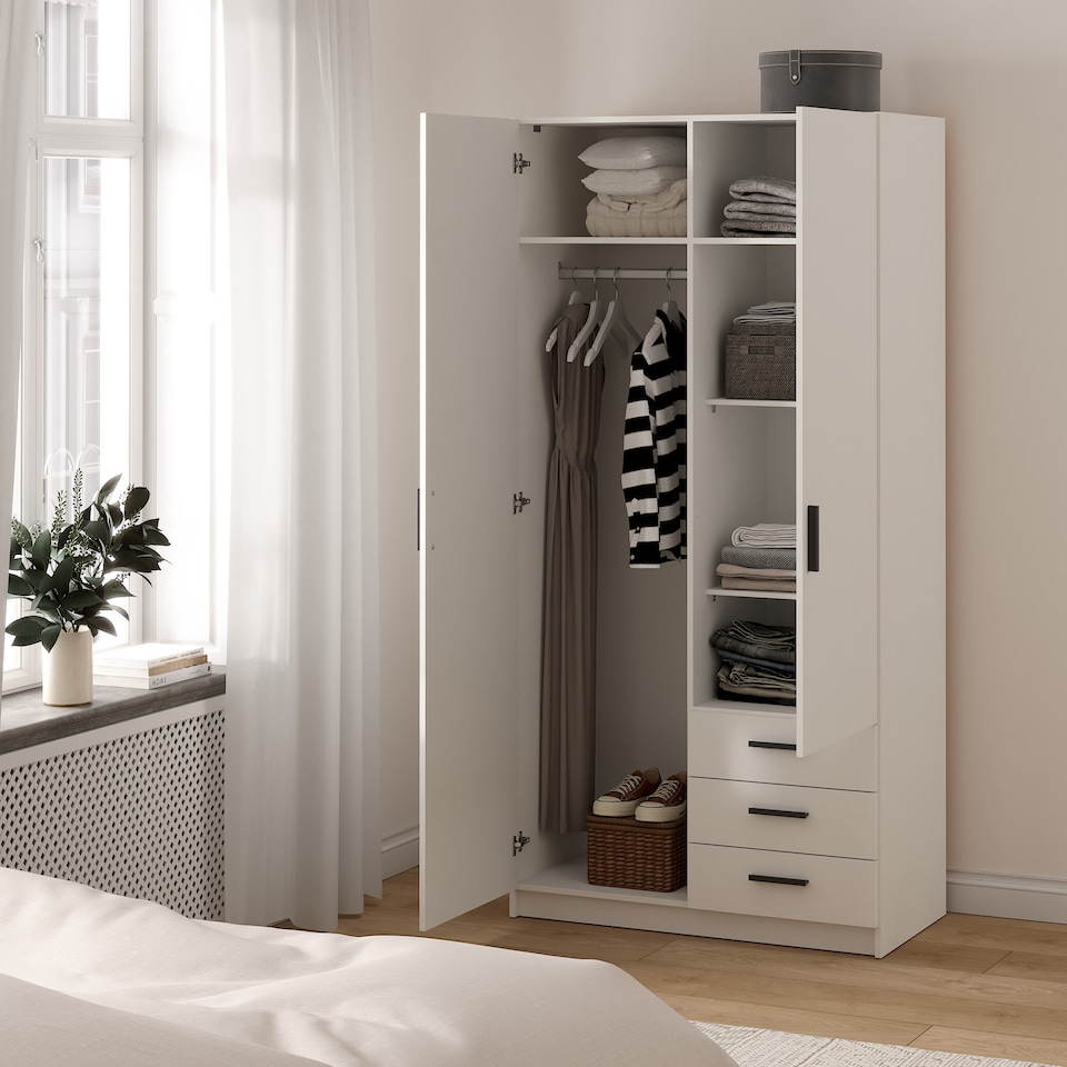 image 1 of Sprint Wardrobe with 2 Doors + 3 Drawers in White
