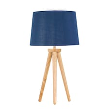 Voyage - Light Oak Table Lamp Bedside Light with Navy & Silver Shade | Brown | Blue | Large | 1