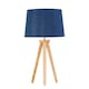 image 1 of Voyage - Light Oak Table Lamp Bedside Light with Navy & Silver Shade | Brown | Blue | Large | 1