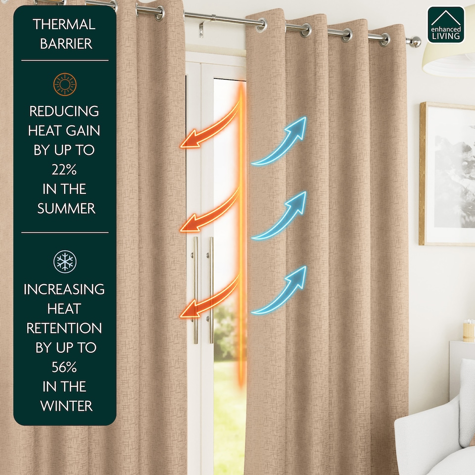 image 1 of Enhanced Living Vogue Latte Natural 90 x 54 inch (229x137cm) Eyelet Thermal Noise reducing Dim Out Curtains (PAIR)
