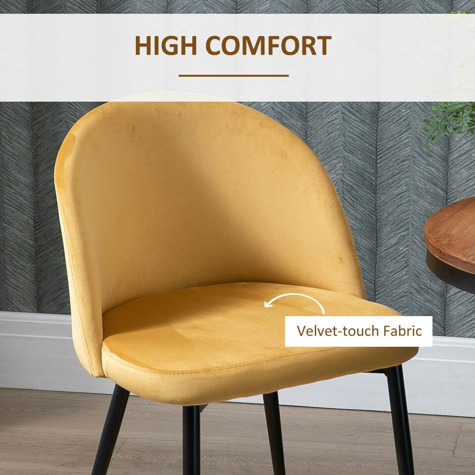 image 1 of HOMCOM Modern Upholstered Fabric Bucket Seat Dining Chairs Set of 2 Yellow