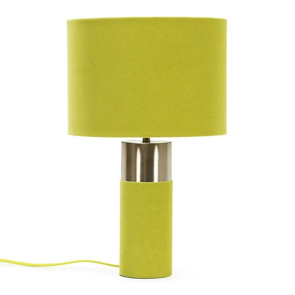 image 1 of ValueLights Alexa Olive Green Velvet and Silver Chrome Bedside Table Lamp with a Drum Lampshade - Bulb Included
