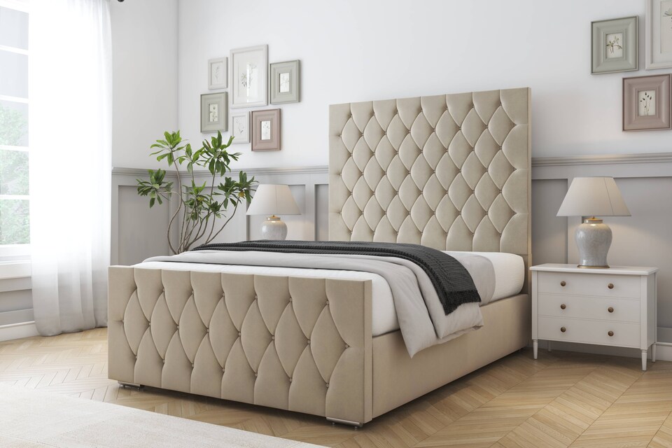 image 1 of Sloomy Watson Almond Coniston Bed Frame With Mattress With 50" Upholstered Headboard 3' Single