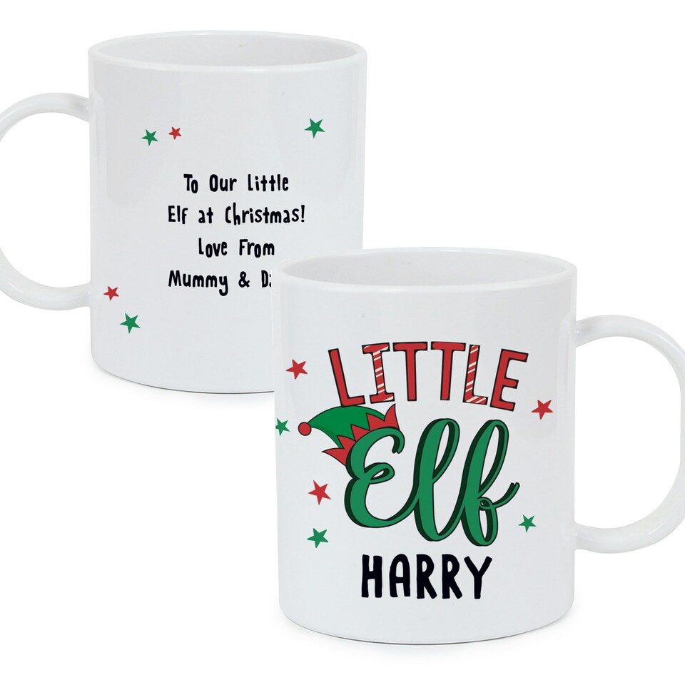 image 1 of Personalised Little Elf Plastic Mug White