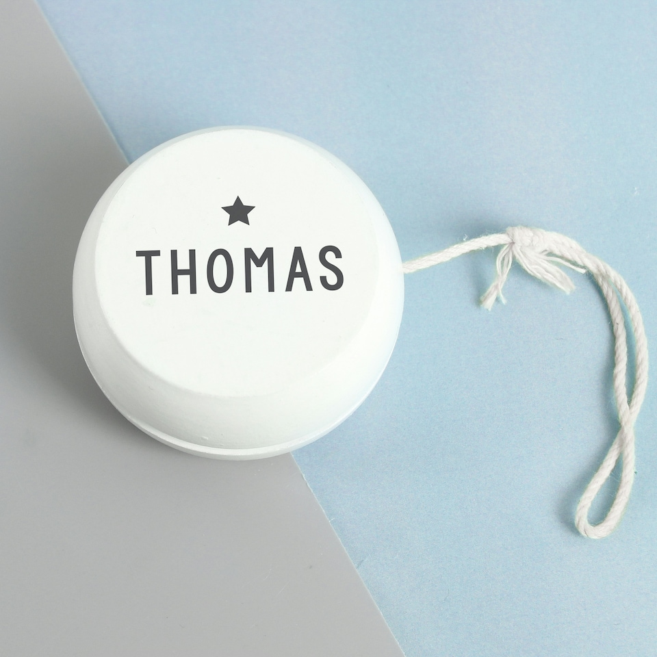 image 1 of Personalised Grey Star White Wooden Yoyo