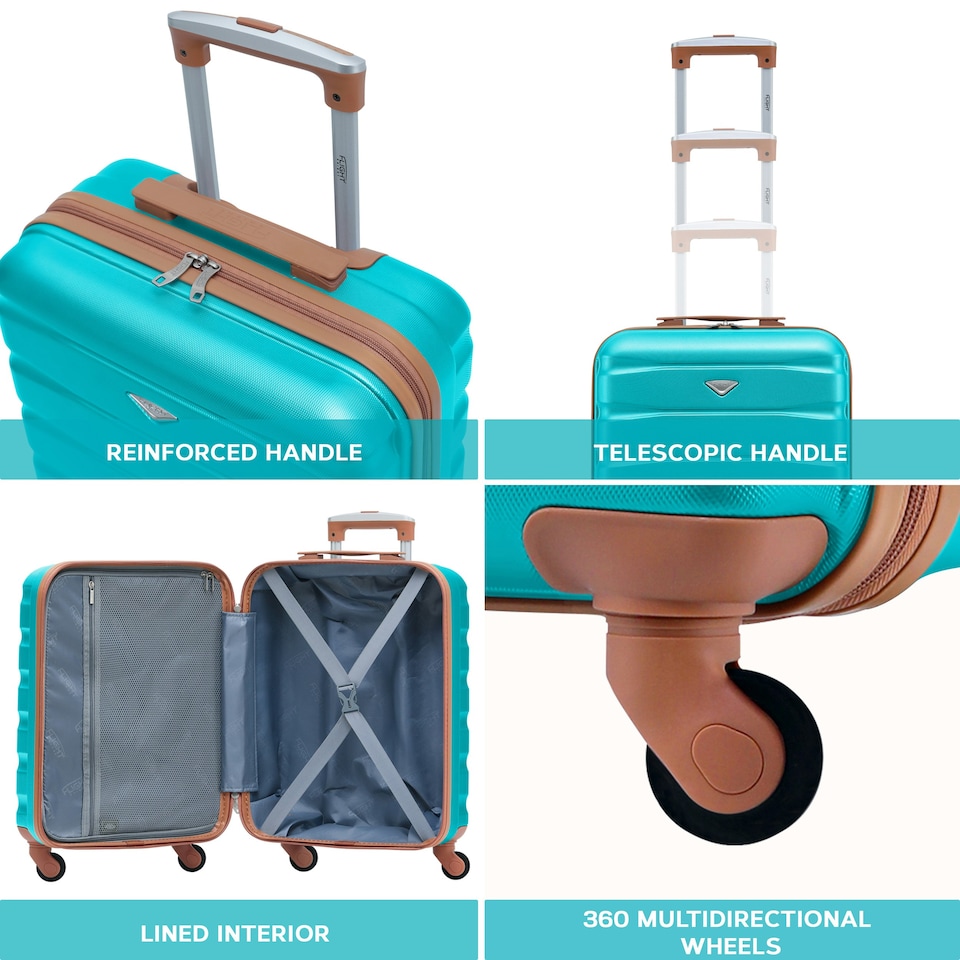 image 1 of Flight Knight Suitcase Set, Large Suitcase, Extra Large Suitcase, Cabin Suitcase 55x40x20cm - 60+ Airlines Approved - EasyJet, Jet2, Ryanair Priority Carry On | Blue | Aqua/Tan | Large