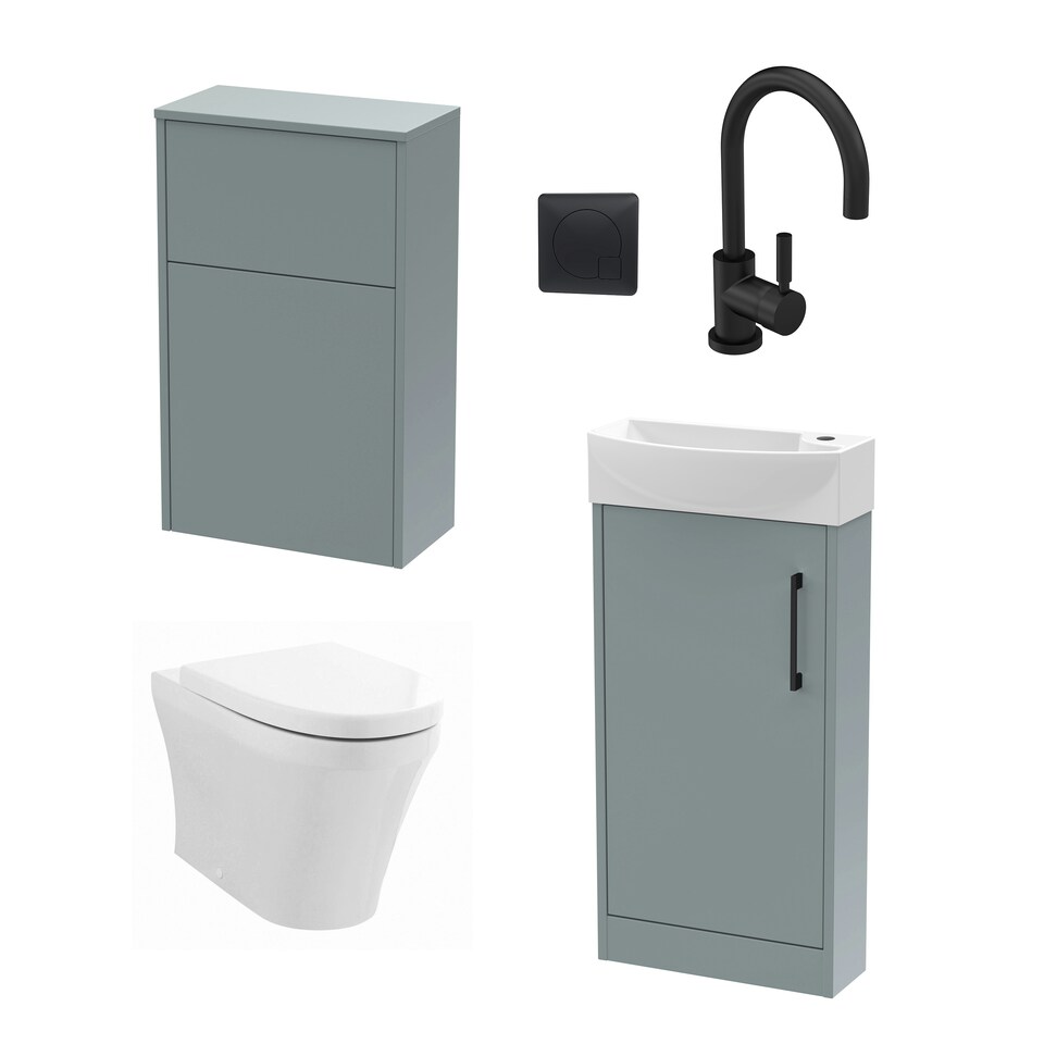 image 1 of Cloakroom Suite - Left Hand 440mm Vanity, WC Unit, Toilet and Tap - Grey/Black Grey