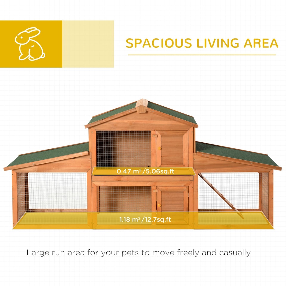 image 1 of PawHut Rabbit Hutch, Guinea Pig Hutch Outdoor Wooden House w/ Run, Green
