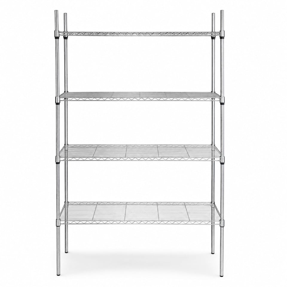 image 1 of 4 Tier Heavy Duty Steel Wire Rack Kitchen Storage Unit with Wheels | Silver