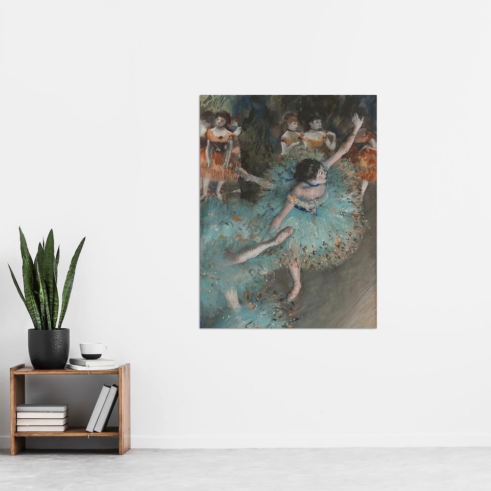image 1 of Swaying Ballet Dancer in Green Degas Vintage Huge Wall Art Poster Print 24X32"