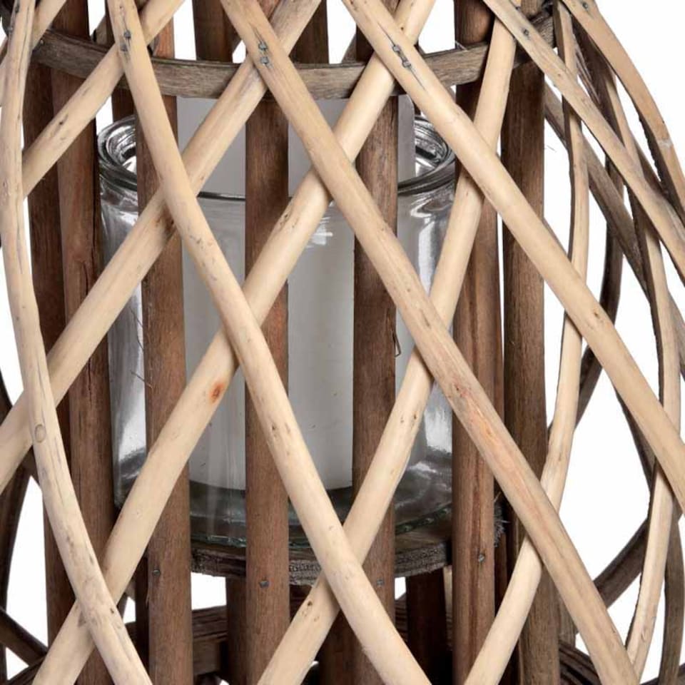 image 1 of Small Wicker Bulbous Lantern - decorative ornament - L10 x W10 x H30 cm | Brown