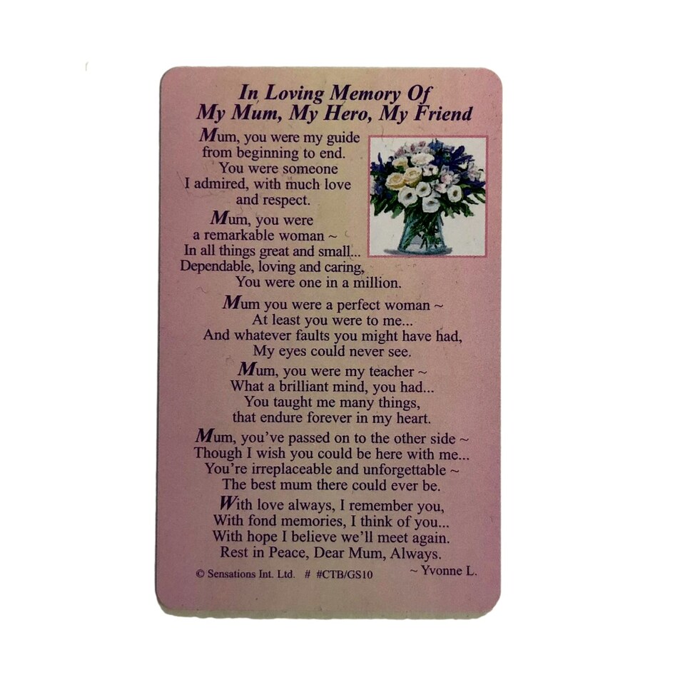 image 1 of In Loving Memory Of My Mum, My Hero, My Friend...Wallet Card