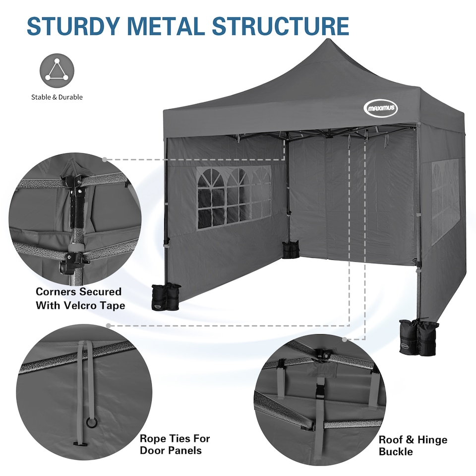 image 1 of MCC Direct MAXIMUS 3x3 Heavy Duty Pop up Grey Gazebo With Sides | Grey | Grey