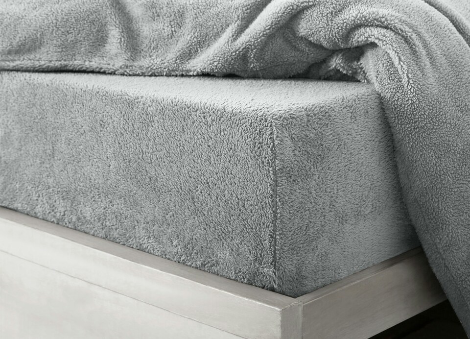 image 1 of Velosso Teddy Fleece Warm and Cosy Fitted Sheet | Silver | Silver | Super King