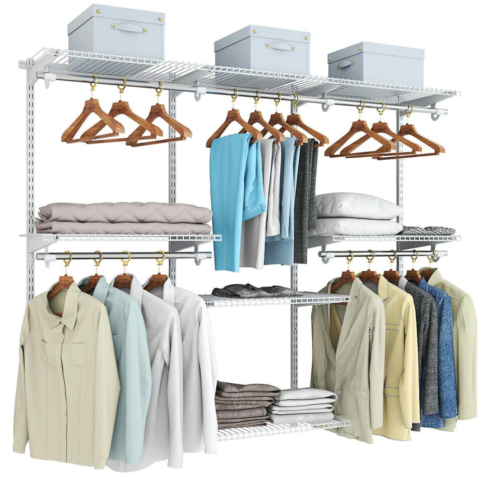 image 1 of COSTWAY Wall Mounted Closet System Organizer Rack Hanging Rod Silver | One Size