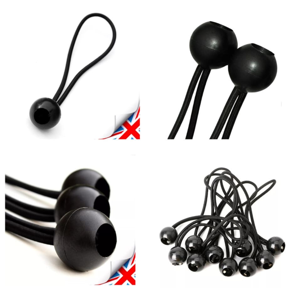 image 1 of Elastic Bungee Ball Ties Black Shock Cord Loops for Tarpaulins Tents Covers 10"