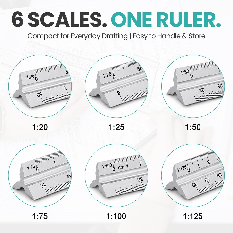 image 1 of 30cm Aluminium Triangular Ruler with 6 Precision Scales - 1pc