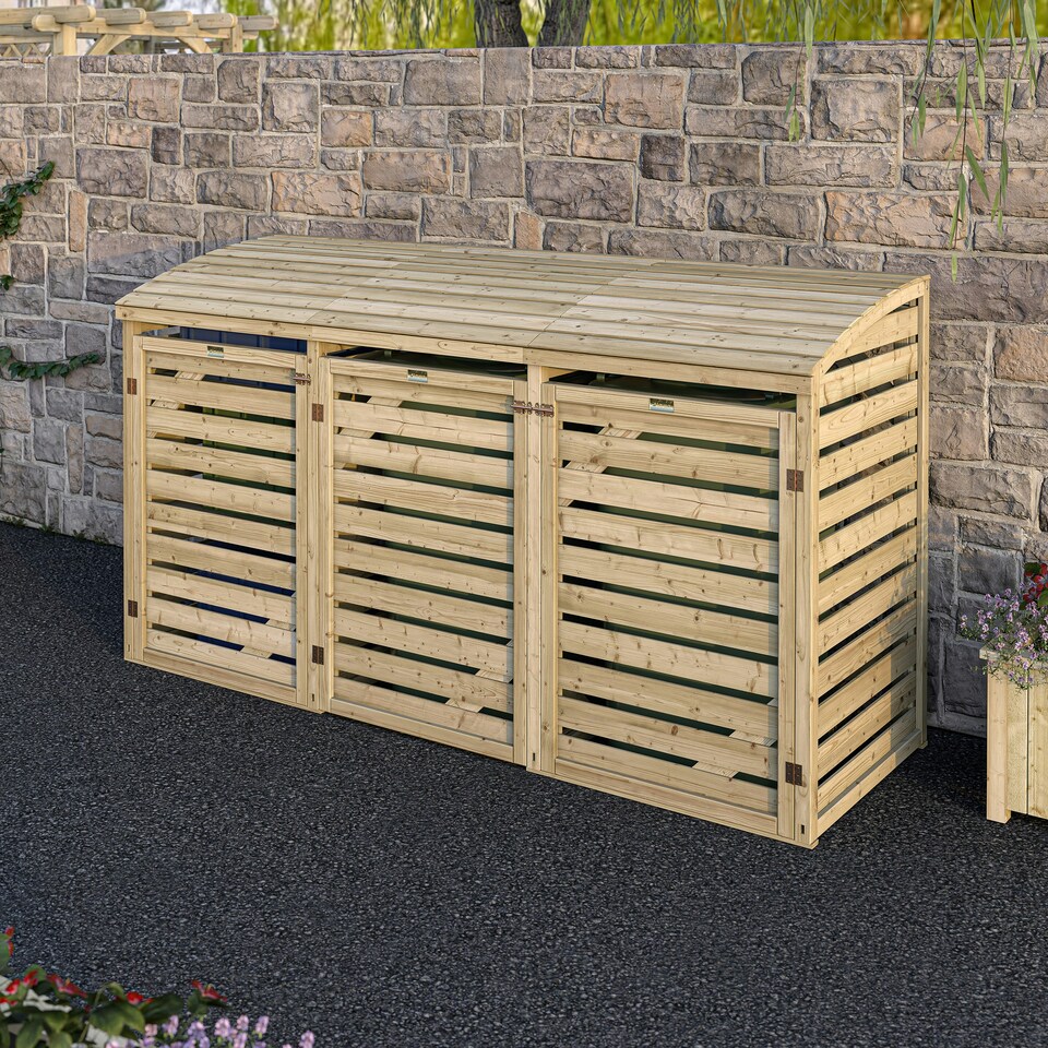 image 1 of Rowlinson Timber Double Bin Store With Single Box Store Brown