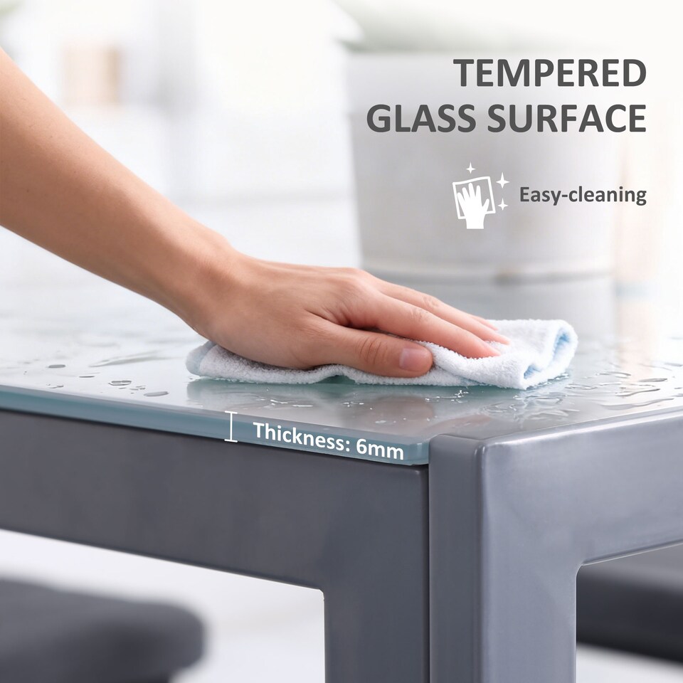 image 1 of HOMCOM Modern Square Dining Table for 2-4 People, with Glass Top & Metal Legs for Dining Room, Living Room, Grey