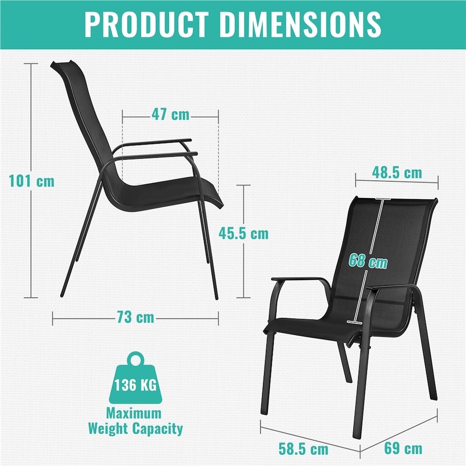 image 1 of Yaheetech Set of 2 Outdoor Texteline Stackable Dining Chairs with Backrest-Black | Black | Black | One Size
