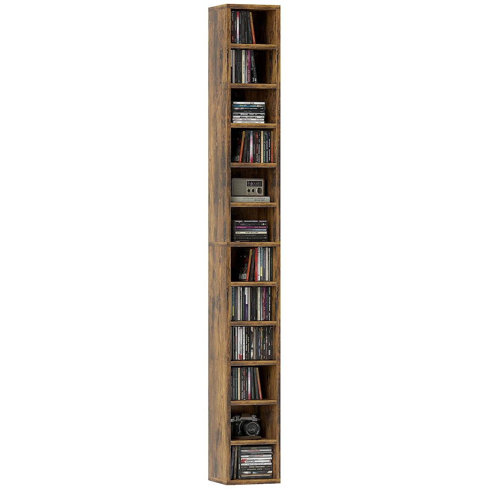 image 1 of HOMCOM 204 CD Storage Tower Tall Bookcase Bookshelf with Cubes Rustic Brown