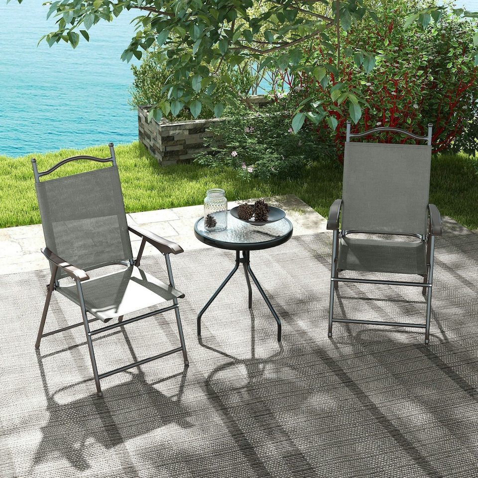 image 1 of Outsunny Folding Chairs Set, Breathable Mesh Fabric Seat, Dark Grey