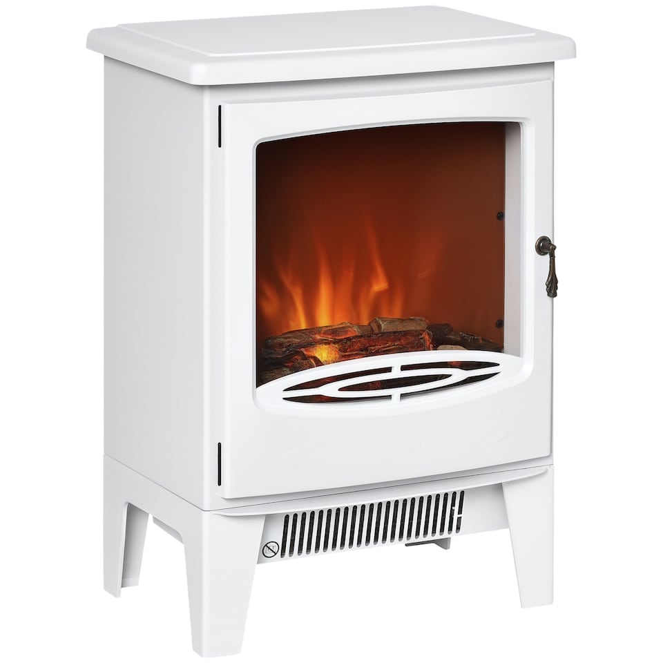 image 1 of HOMCOM Freestanding Electric Fireplace Stove Heater W/ LED Flame Effect White